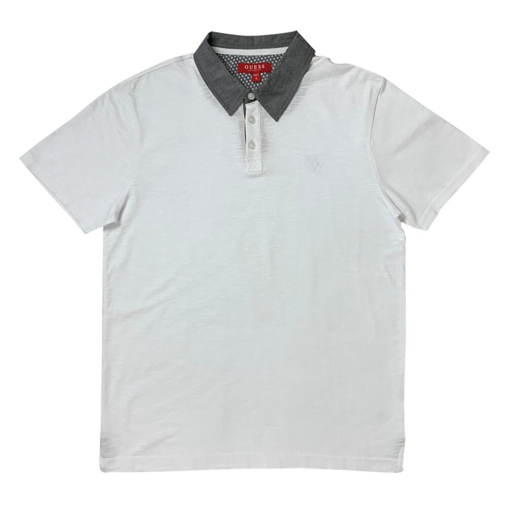 Guess Nick Solid Polo Men White Grey New With Tags